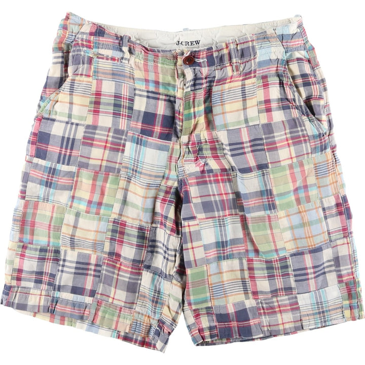 J.Crew Check Pattern Madras Check Patchwork Shorts (Men's W34 equivalent) cotton red type Vintage Second Hand