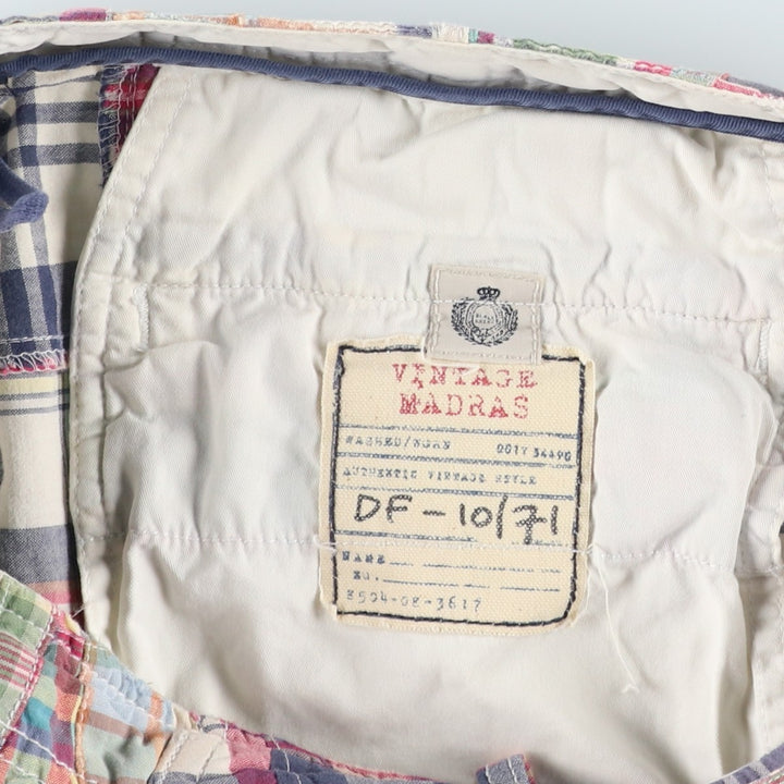 J.Crew Check Pattern Madras Check Patchwork Shorts (Men's W34 equivalent) cotton red type Vintage Second Hand