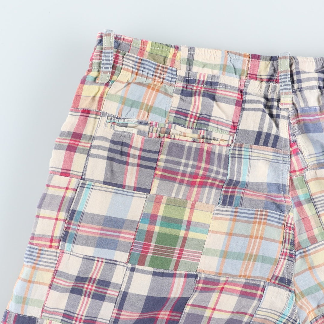 J.Crew Check Pattern Madras Check Patchwork Shorts (Men's W34 equivalent) cotton red type Vintage Second Hand