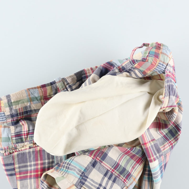 J.Crew Check Pattern Madras Check Patchwork Shorts (Men's W34 equivalent) cotton red type Vintage Second Hand