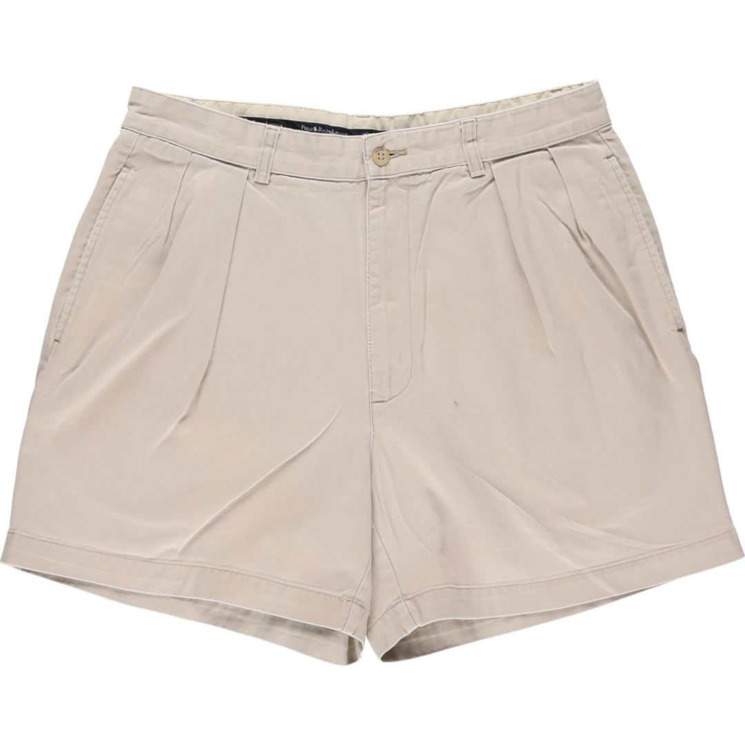 Ralph Lauren POLO by Ralph Lauren ANDREW SHORT Two-pleat chino shorts, short pants, men's size W33 cotton pale white type Vintage Second Hand