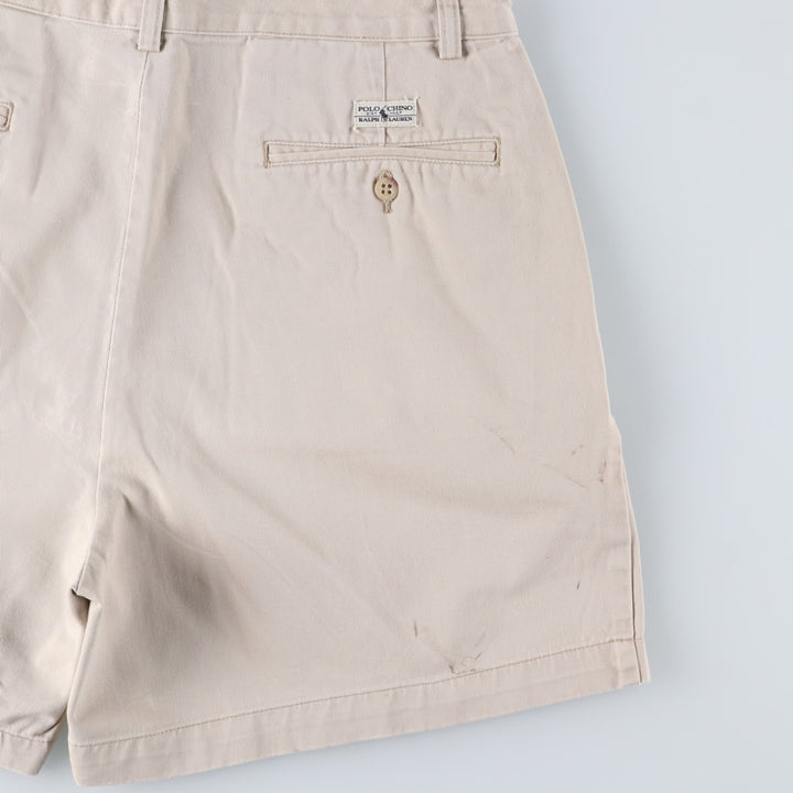 Ralph Lauren POLO by Ralph Lauren ANDREW SHORT Two-pleat chino shorts, short pants, men's size W33 cotton pale white type Vintage Second Hand