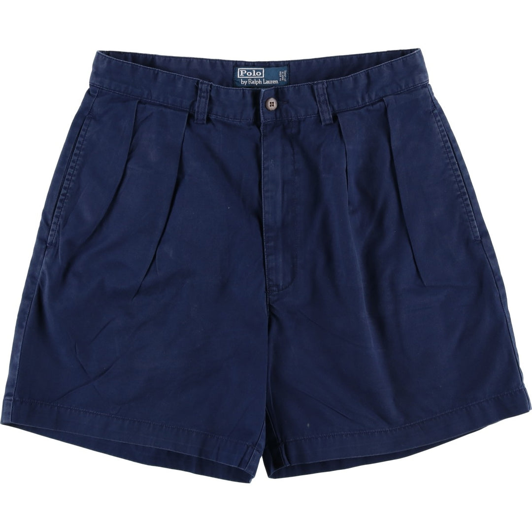 Ralph Lauren POLO by Ralph Lauren ANDREW SHORT Two-pleat chino shorts, short pants, men's size W32 cotton navy blue type Vintage Second Hand