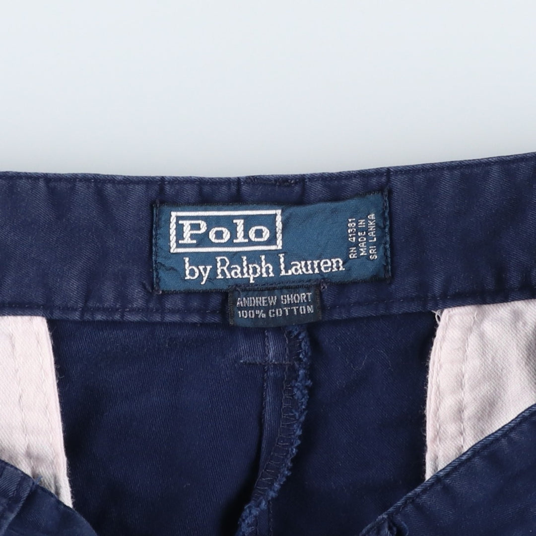 Ralph Lauren POLO by Ralph Lauren ANDREW SHORT Two-pleat chino shorts, short pants, men's size W32 cotton navy blue type Vintage Second Hand