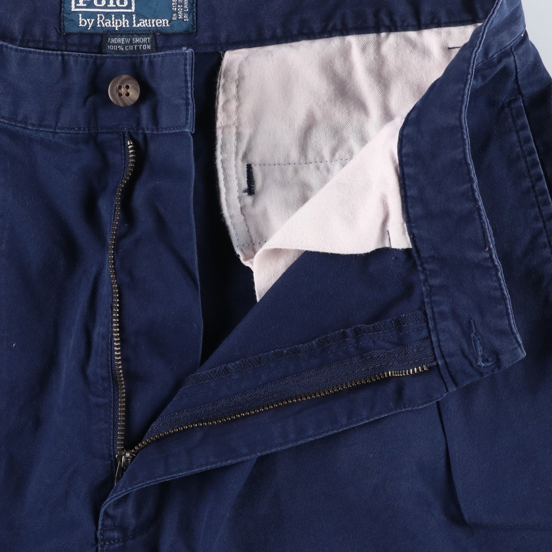 Ralph Lauren POLO by Ralph Lauren ANDREW SHORT Two-pleat chino shorts, short pants, men's size W32 cotton navy blue type Vintage Second Hand