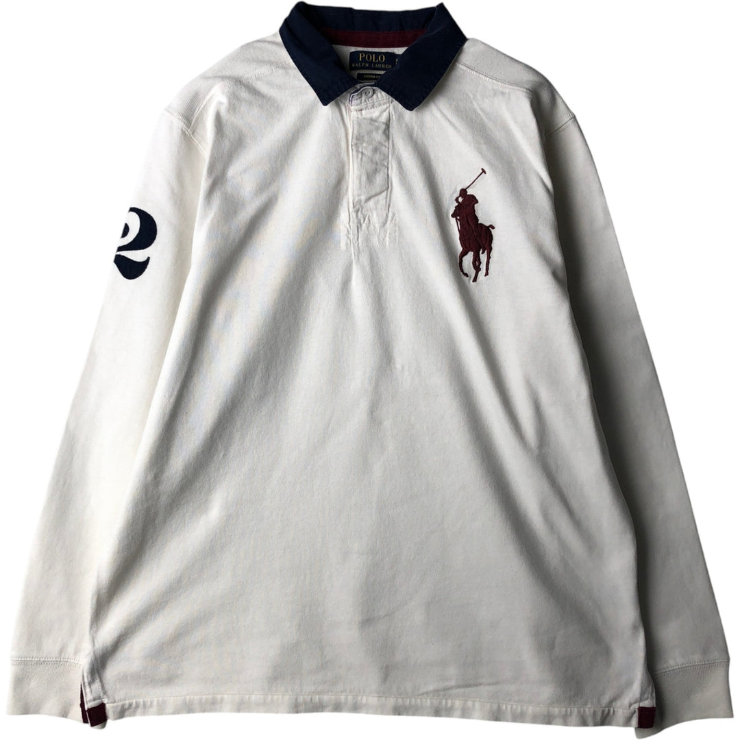 Ralph Lauren POLO RALPH LAUREN CUSTOM FIT Big Pony Long Sleeve Rugby Shirt Men's XL cotton white type Vintage Second Hand