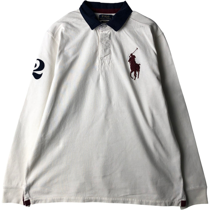 Ralph Lauren POLO RALPH LAUREN CUSTOM FIT Big Pony Long Sleeve Rugby Shirt Men's XL cotton white type Vintage Second Hand