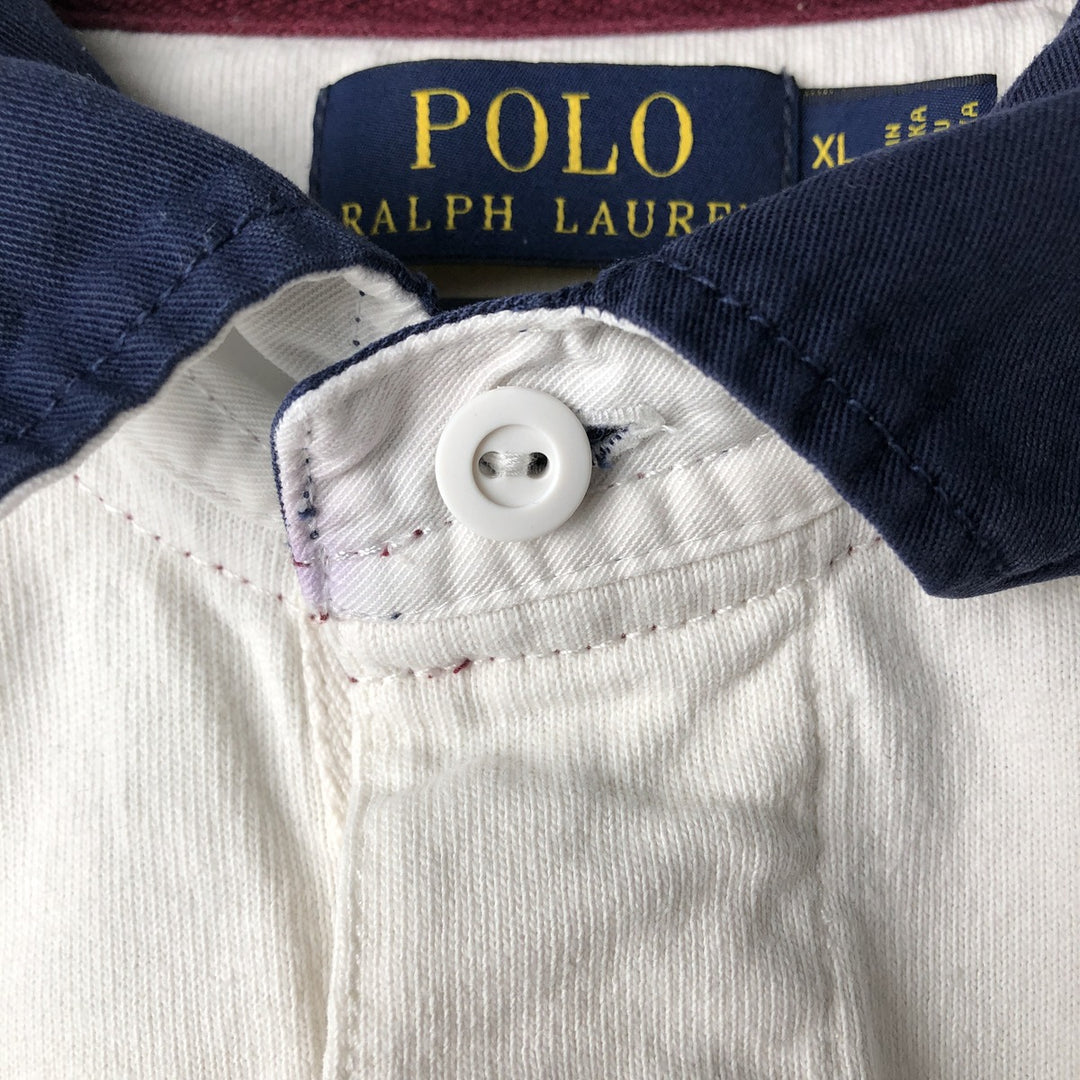 Ralph Lauren POLO RALPH LAUREN CUSTOM FIT Big Pony Long Sleeve Rugby Shirt Men's XL cotton white type Vintage Second Hand