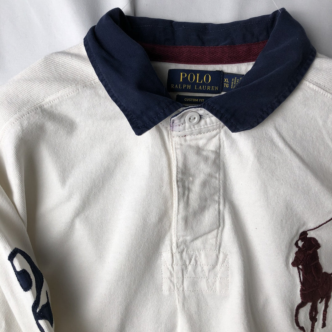 Ralph Lauren POLO RALPH LAUREN CUSTOM FIT Big Pony Long Sleeve Rugby Shirt Men's XL cotton white type Vintage Second Hand