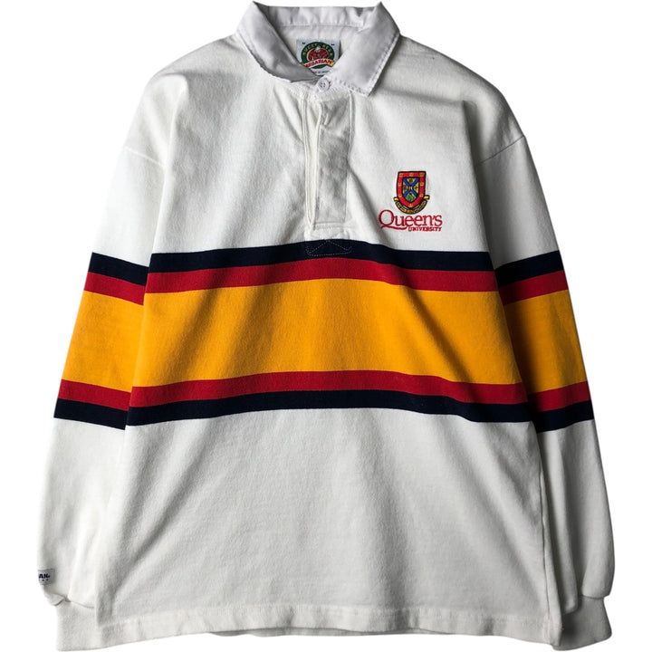 BARBARIAN Long Sleeve Rugby Shirt Made in Canada Men's M Size cotton white type Vintage Second Hand