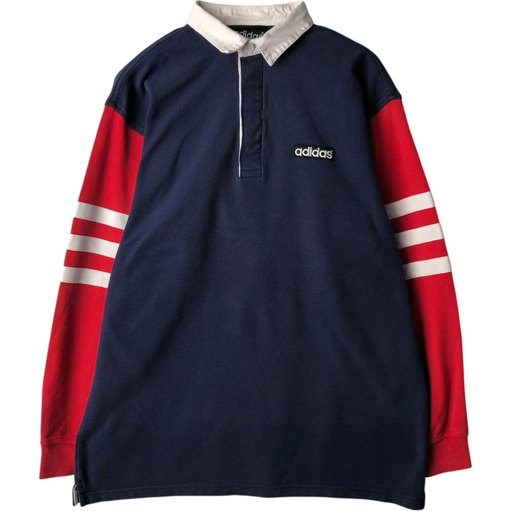 Vintage 80s-90'S Adidas long-sleeved rugby shirt, men's size M (approx.). cotton navy blue type Vintage Second Hand