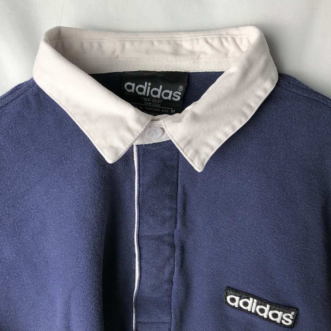 Vintage 80s-90'S Adidas long-sleeved rugby shirt, men's size M (approx.). cotton navy blue type Vintage Second Hand