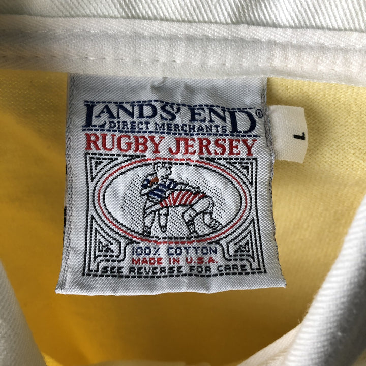 Vintage 1990'S Lands' End long-sleeved rugby shirt, made in the USA, size L, men's cotton yellow type Vintage Second Hand