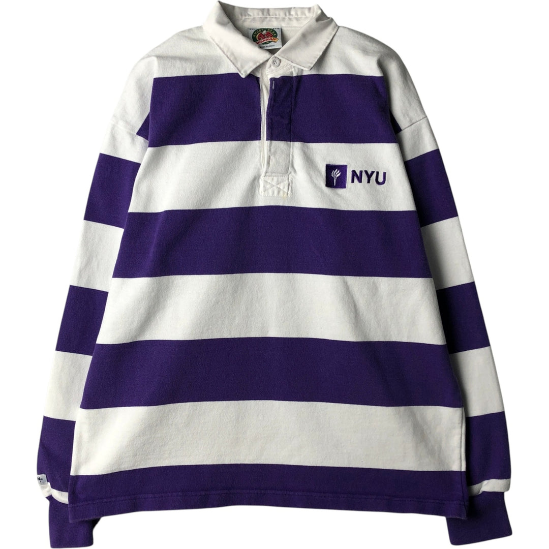 BARBARIAN Striped Long-Sleeve Rugby Shirt, Made in Canada, Men's XXL Equivalent cotton white type Vintage Second Hand