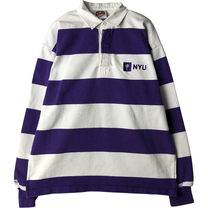 BARBARIAN Striped Long-Sleeve Rugby Shirt, Made in Canada, Men's XXL Equivalent cotton white type Vintage Second Hand