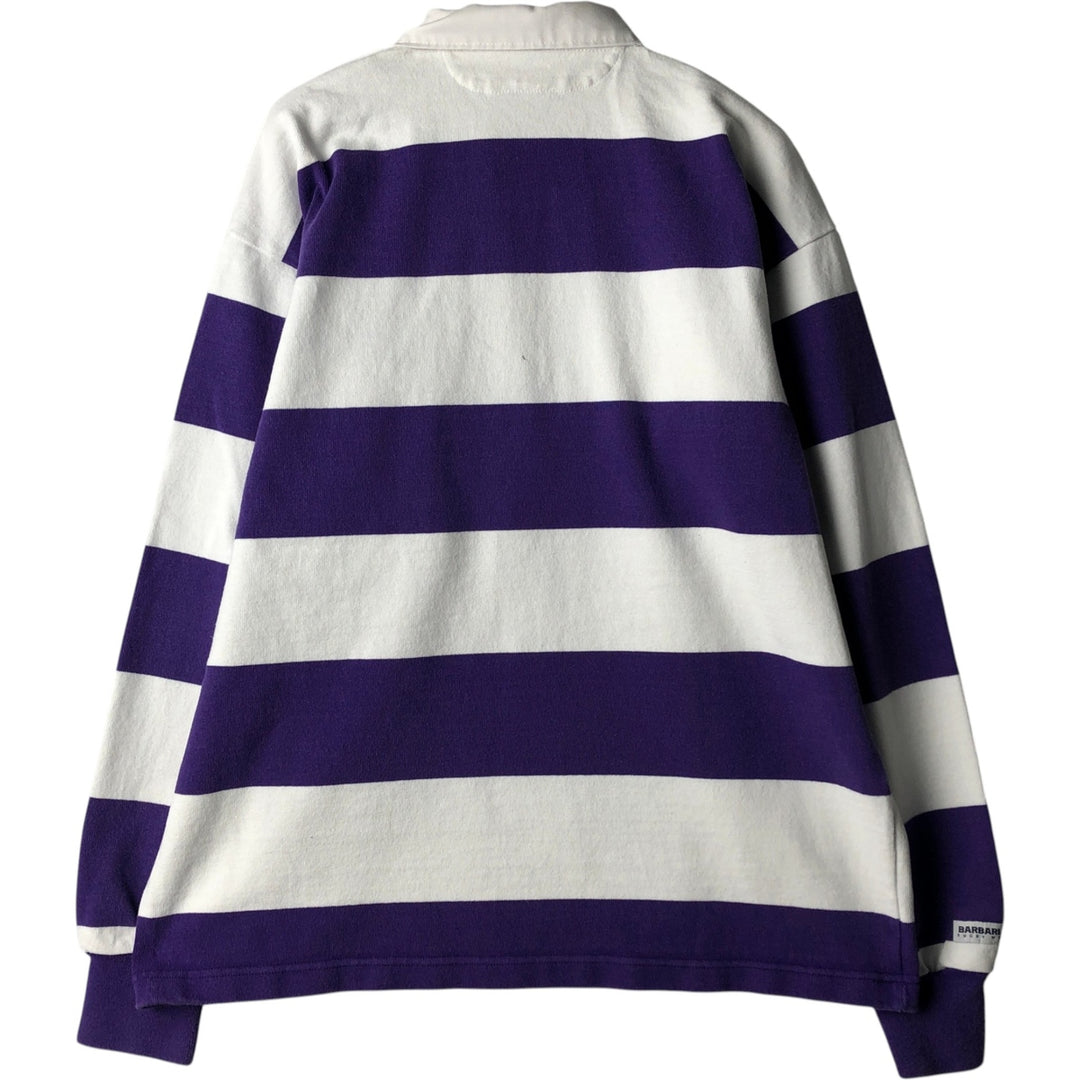 BARBARIAN Striped Long-Sleeve Rugby Shirt, Made in Canada, Men's XXL Equivalent cotton white type Vintage Second Hand