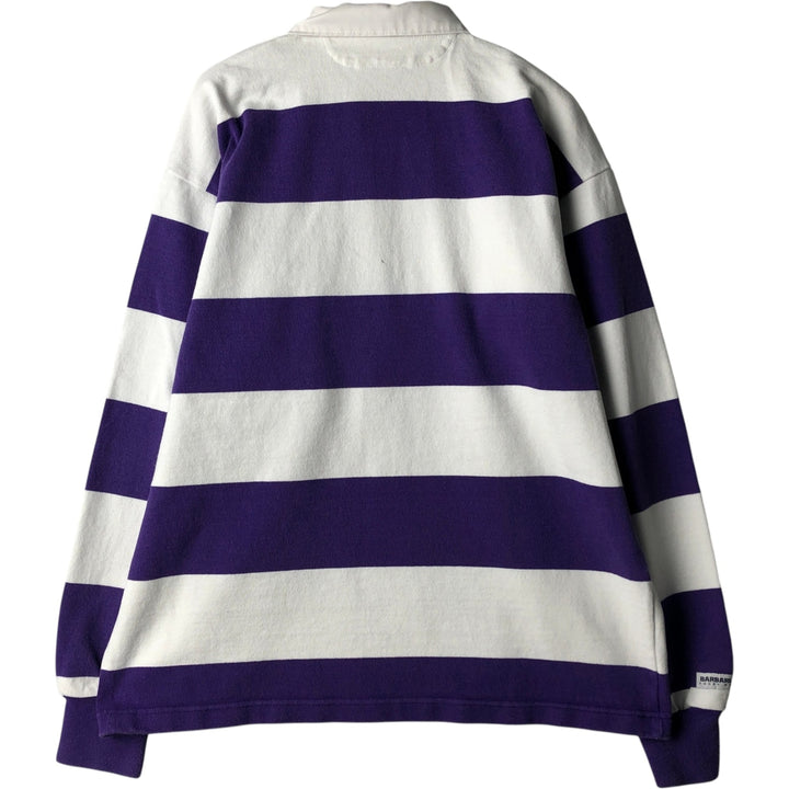 BARBARIAN Striped Long-Sleeve Rugby Shirt, Made in Canada, Men's XXL Equivalent cotton white type Vintage Second Hand