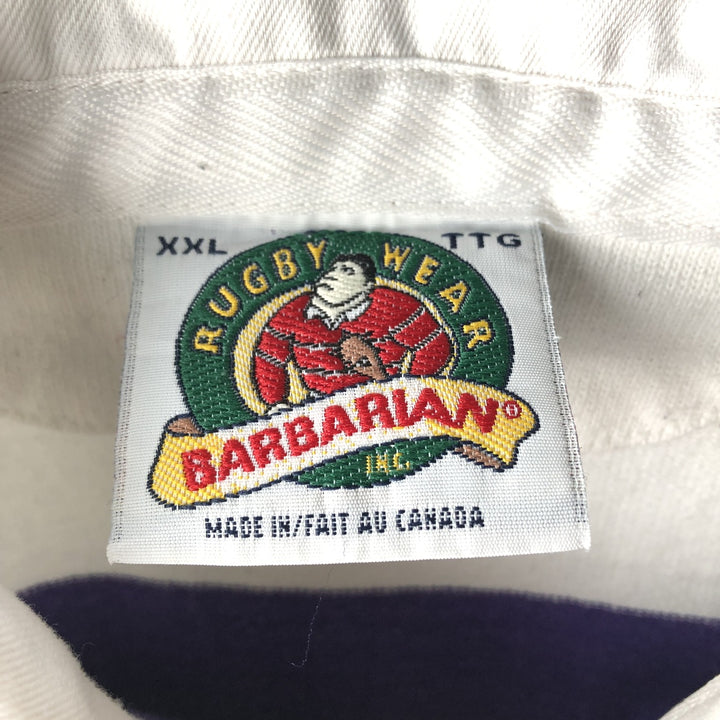 BARBARIAN Striped Long-Sleeve Rugby Shirt, Made in Canada, Men's XXL Equivalent cotton white type Vintage Second Hand