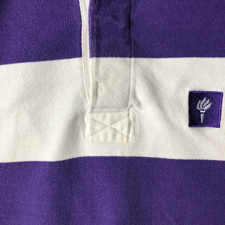 BARBARIAN Striped Long-Sleeve Rugby Shirt, Made in Canada, Men's XXL Equivalent cotton white type Vintage Second Hand