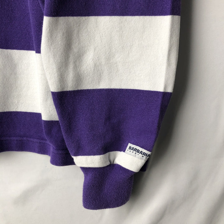 BARBARIAN Striped Long-Sleeve Rugby Shirt, Made in Canada, Men's XXL Equivalent cotton white type Vintage Second Hand