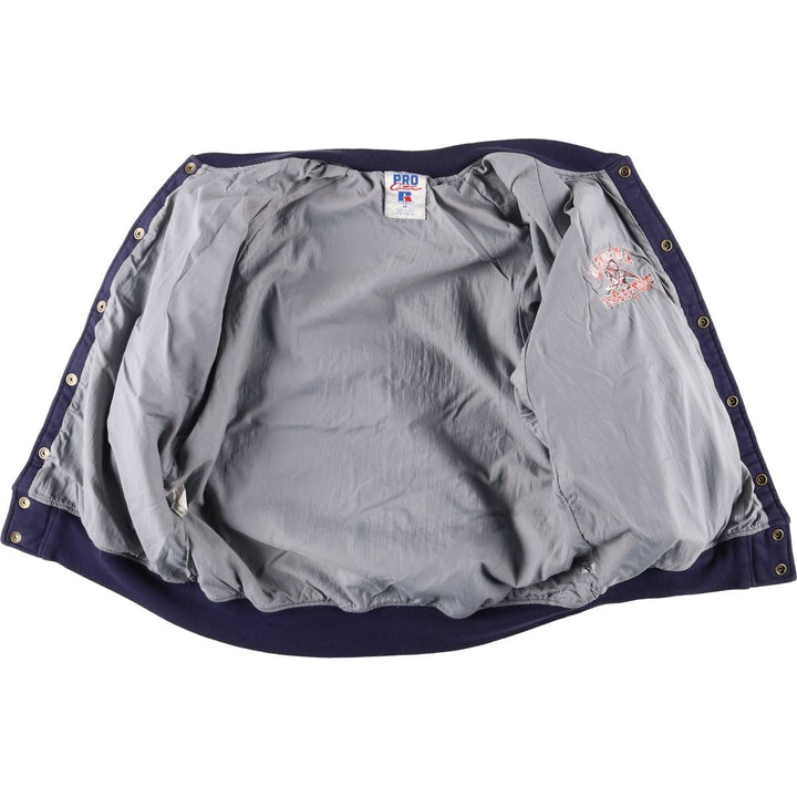 90'S Russell PRO COTTON Sweatshirt Varsity Jacket, Made in USA, Men's Size M (approx.) cotton navy blue type Vintage Second Hand