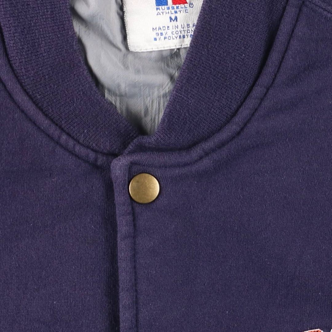 90'S Russell PRO COTTON Sweatshirt Varsity Jacket, Made in USA, Men's Size M (approx.) cotton navy blue type Vintage Second Hand