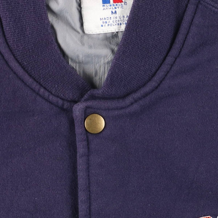 90'S Russell PRO COTTON Sweatshirt Varsity Jacket, Made in USA, Men's Size M (approx.) cotton navy blue type Vintage Second Hand