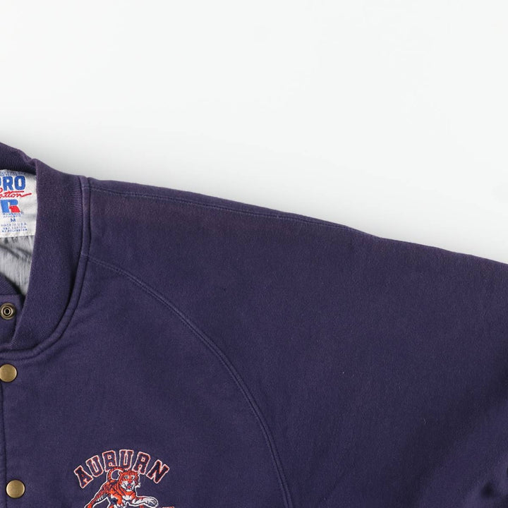 90'S Russell PRO COTTON Sweatshirt Varsity Jacket, Made in USA, Men's Size M (approx.) cotton navy blue type Vintage Second Hand