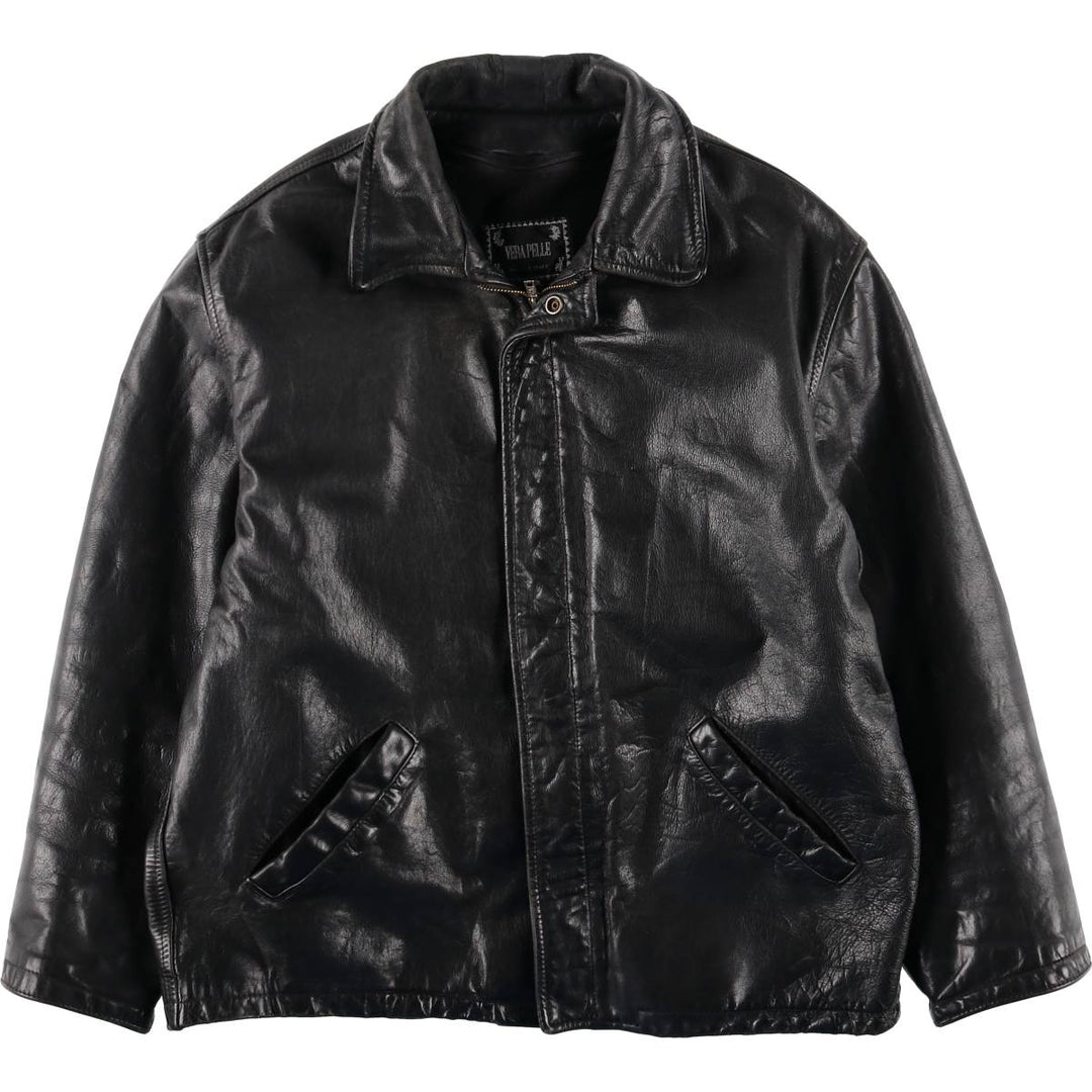 Italian-made leather blouson, men's size L. genuine leather black type Vintage Second Hand