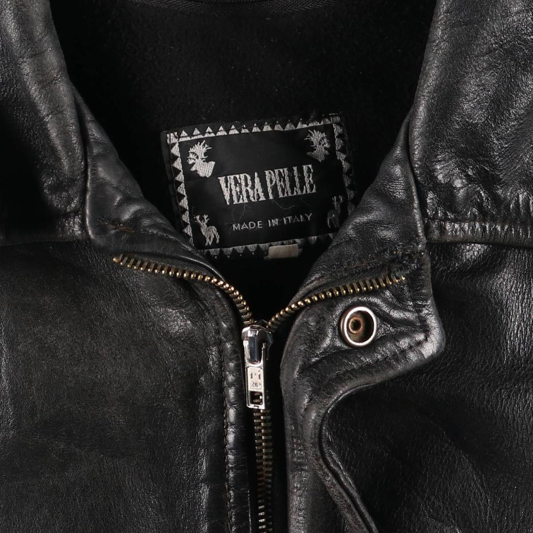 Italian-made leather blouson, men's size L. genuine leather black type Vintage Second Hand
