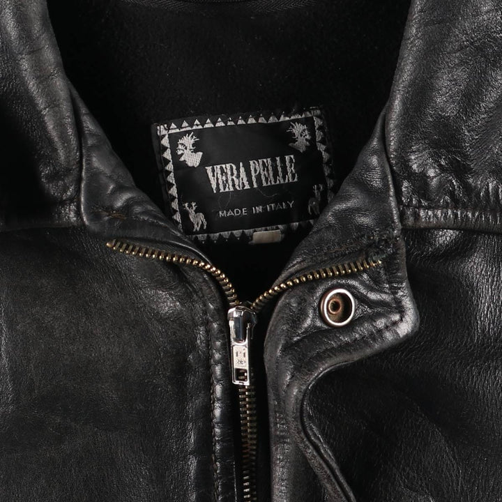 Italian-made leather blouson, men's size L. genuine leather black type Vintage Second Hand