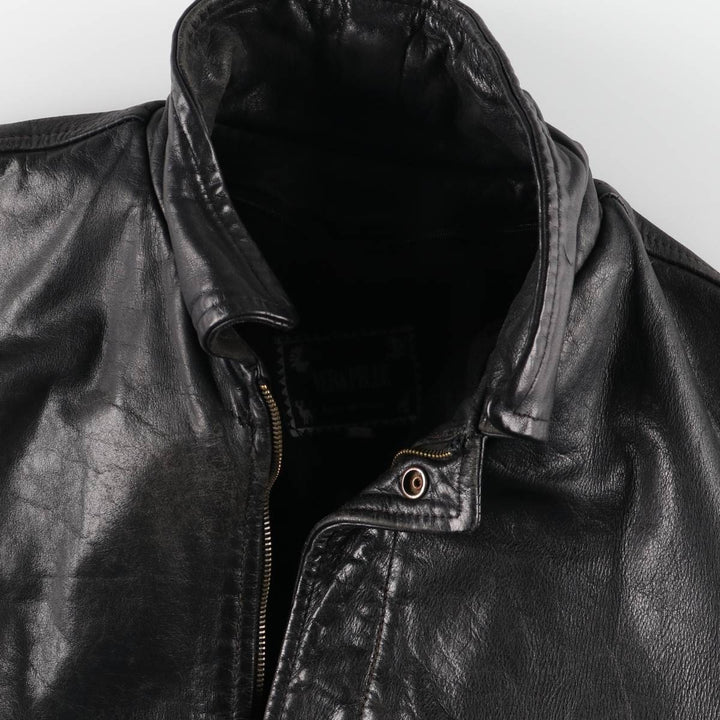 Italian-made leather blouson, men's size L. genuine leather black type Vintage Second Hand