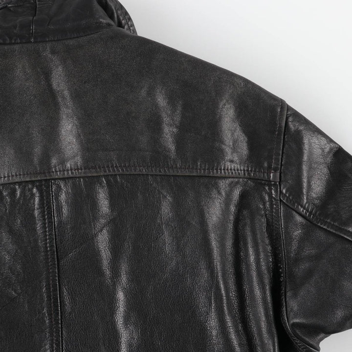 Italian-made leather blouson, men's size L. genuine leather black type Vintage Second Hand