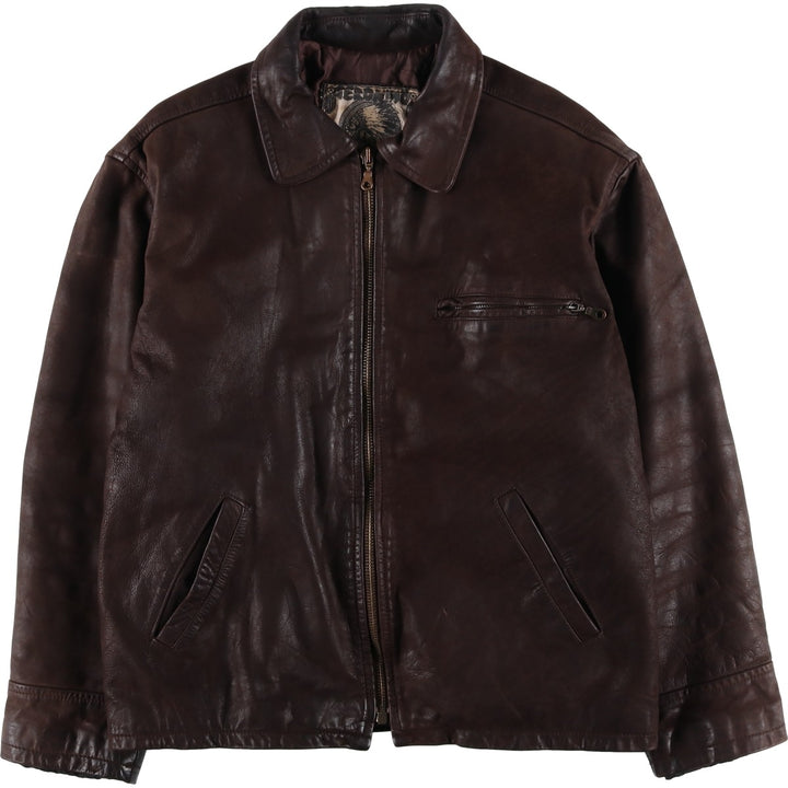 GERONIMO Leather Blouson, Swing Top Type, Made in France, Men's Size XL (approx.) genuine leather brown type Vintage Second Hand
