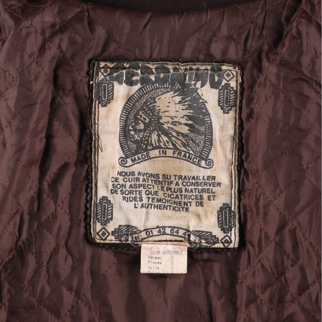 GERONIMO Leather Blouson, Swing Top Type, Made in France, Men's Size XL (approx.) genuine leather brown type Vintage Second Hand