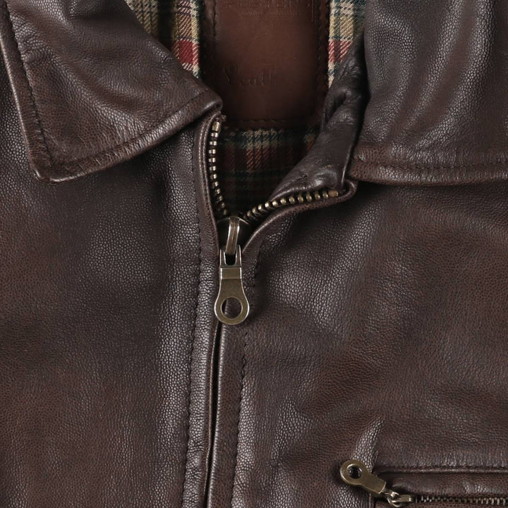 FOSTERS Padded Leather Sports Jacket, Men's Size L (approx.) genuine leather brown type Vintage Second Hand
