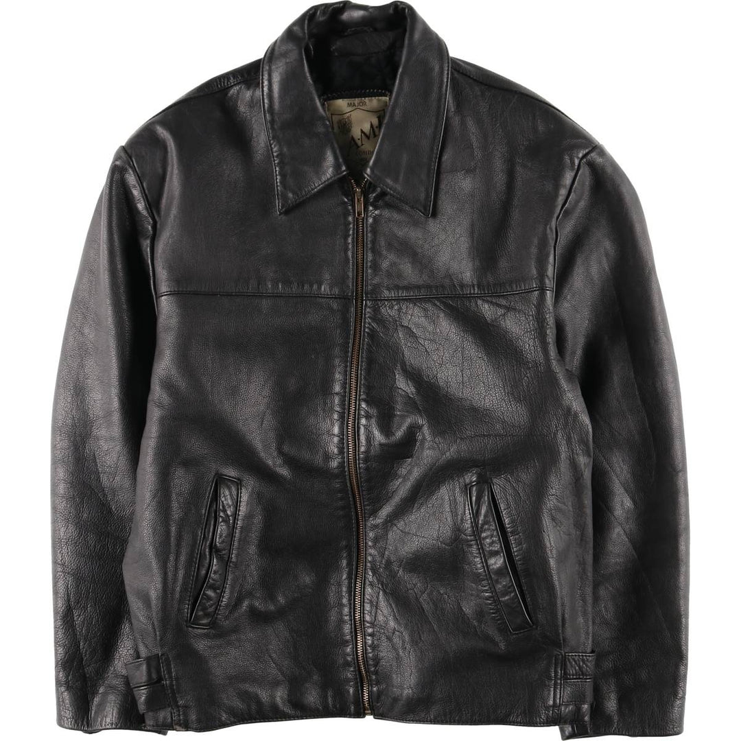 AMI Padded Leather Sports Jacket, Men's Size L (approx.) genuine leather black type Vintage Second Hand