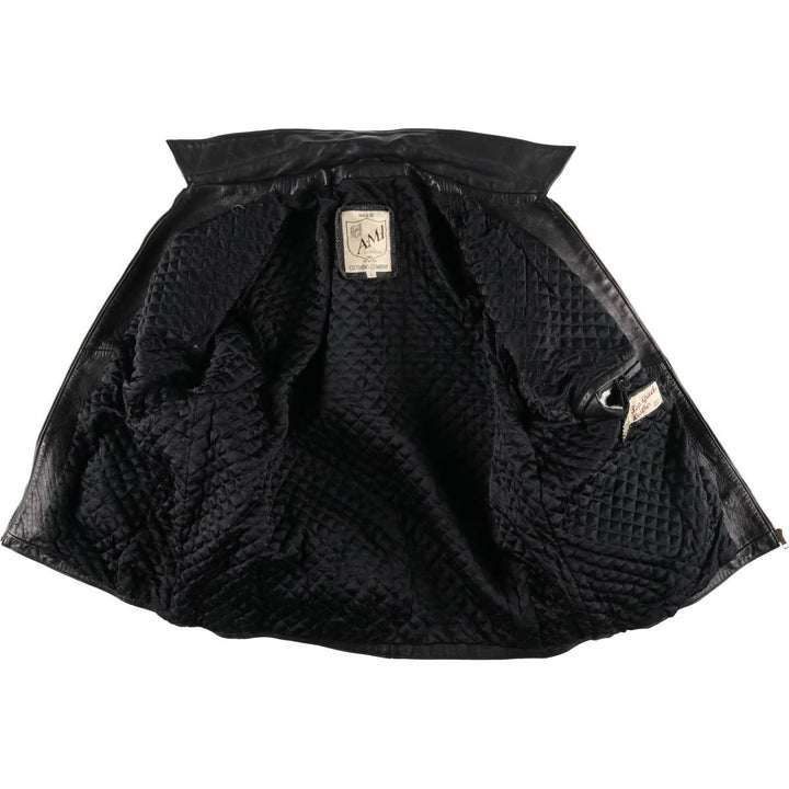 AMI Padded Leather Sports Jacket, Men's Size L (approx.) genuine leather black type Vintage Second Hand