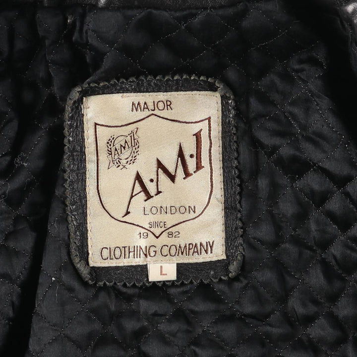 AMI Padded Leather Sports Jacket, Men's Size L (approx.) genuine leather black type Vintage Second Hand