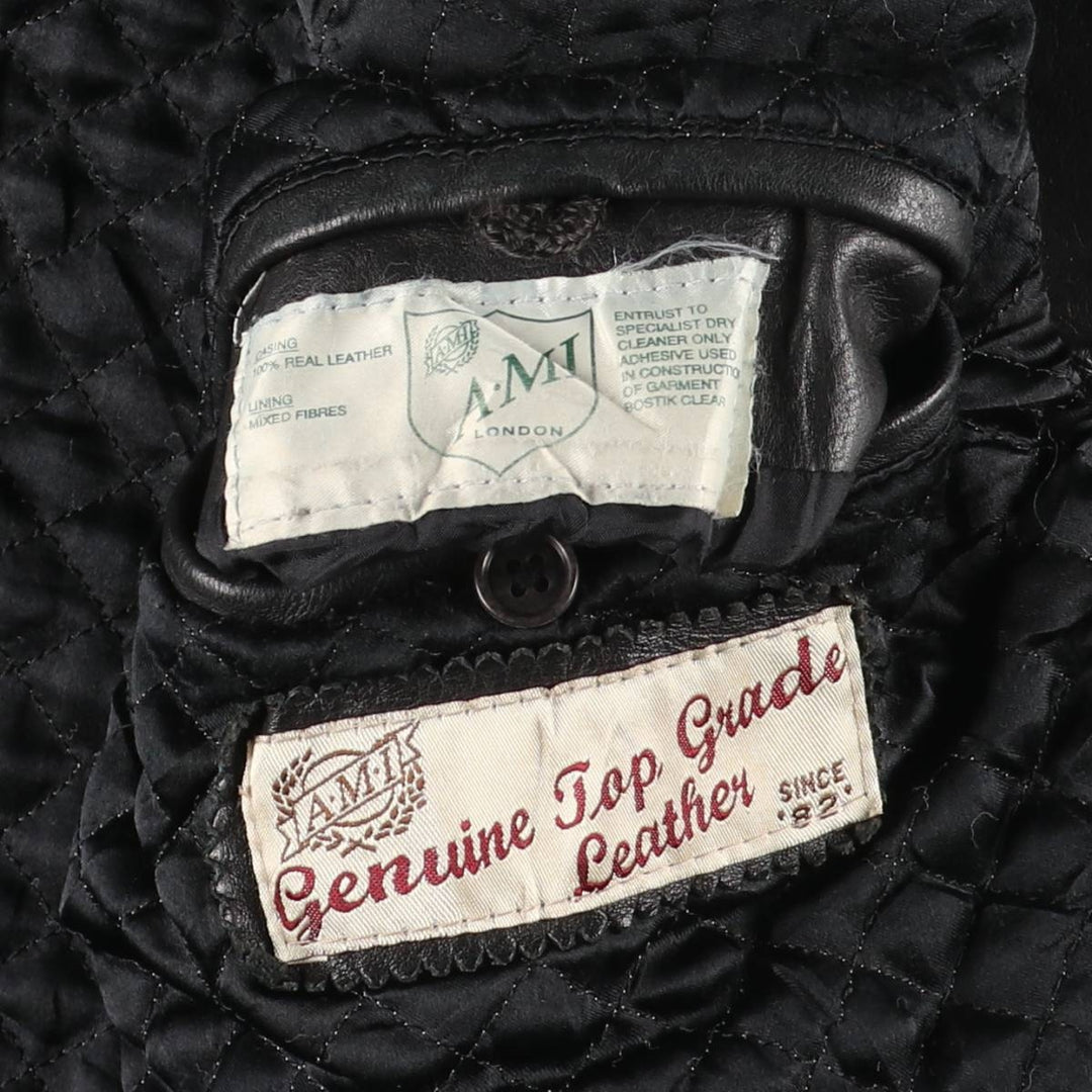 AMI Padded Leather Sports Jacket, Men's Size L (approx.) genuine leather black type Vintage Second Hand