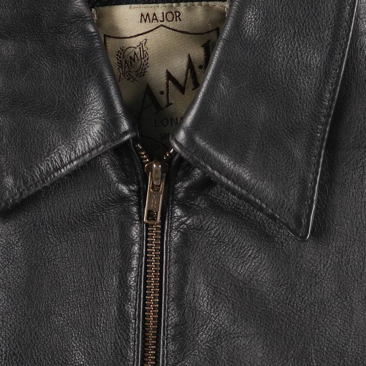 AMI Padded Leather Sports Jacket, Men's Size L (approx.) genuine leather black type Vintage Second Hand