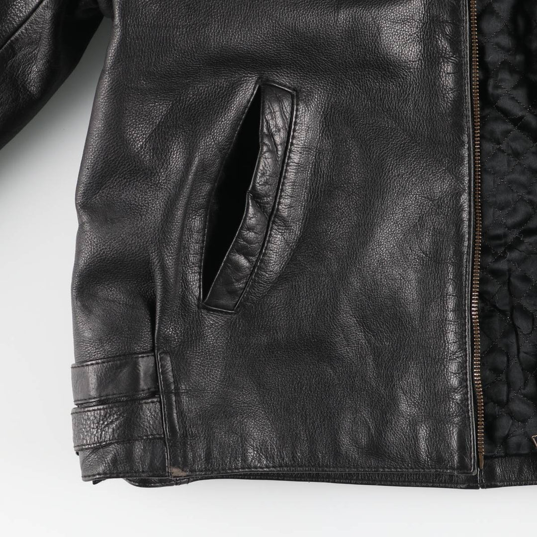 AMI Padded Leather Sports Jacket, Men's Size L (approx.) genuine leather black type Vintage Second Hand