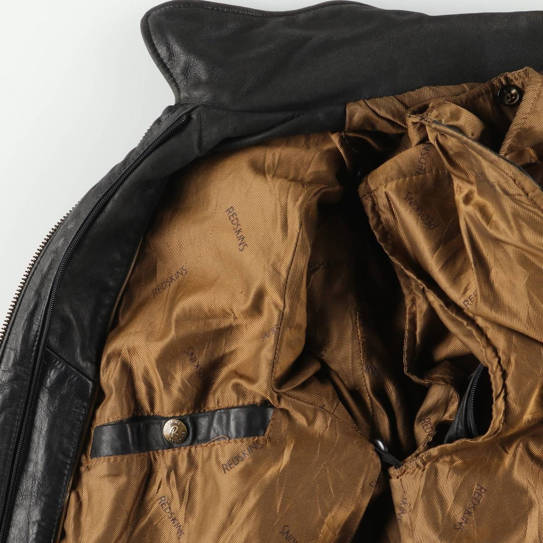 REDSKINS Leather Sports Jacket, Men's Size L (approx.) genuine leather black type Vintage Second Hand