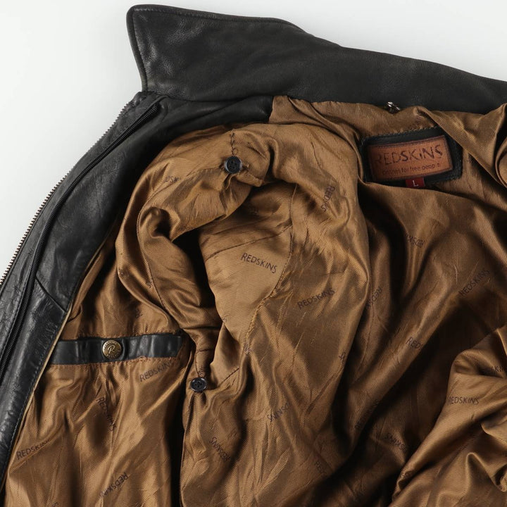 REDSKINS Leather Sports Jacket, Men's Size L (approx.) genuine leather black type Vintage Second Hand