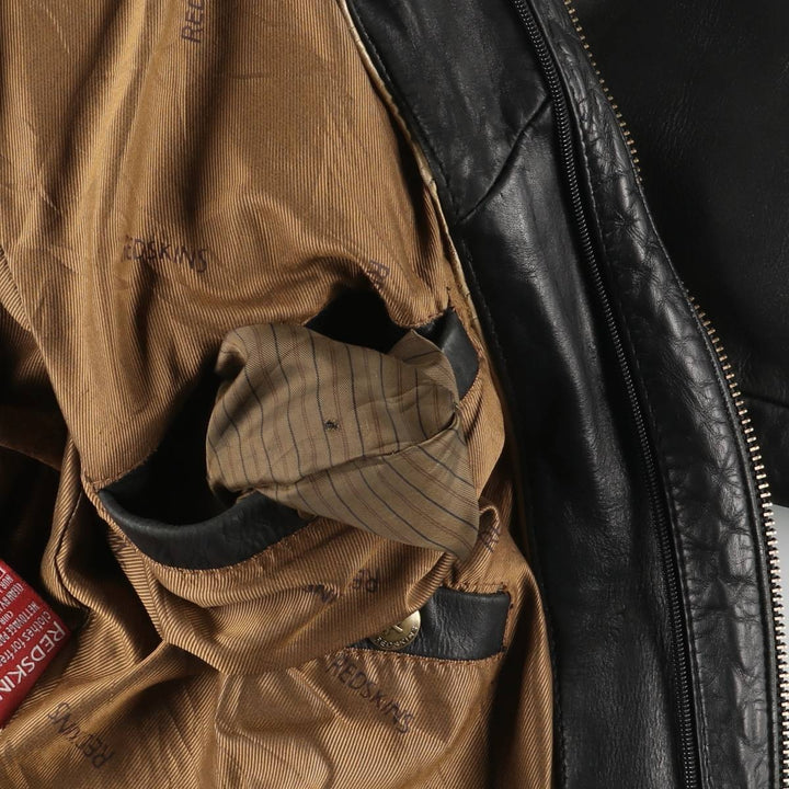 REDSKINS Leather Sports Jacket, Men's Size L (approx.) genuine leather black type Vintage Second Hand