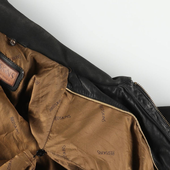 REDSKINS Leather Sports Jacket, Men's Size L (approx.) genuine leather black type Vintage Second Hand