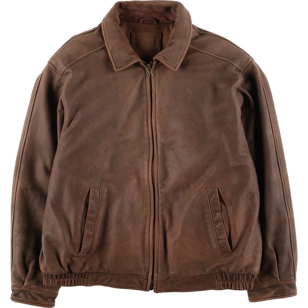 Craft and Barrow CROFT AND BARROW Swing Top Padded Leather Blouson, Men's Size L genuine leather brown type Vintage Second Hand