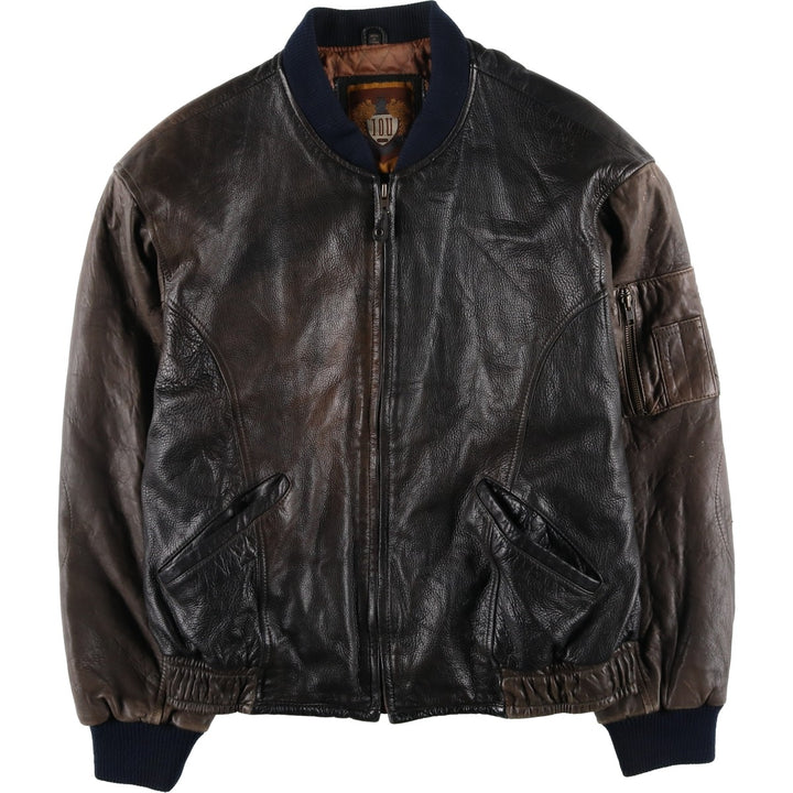 IOU Padded Leather Blouson, Men's Size L genuine leather brown type Vintage Second Hand