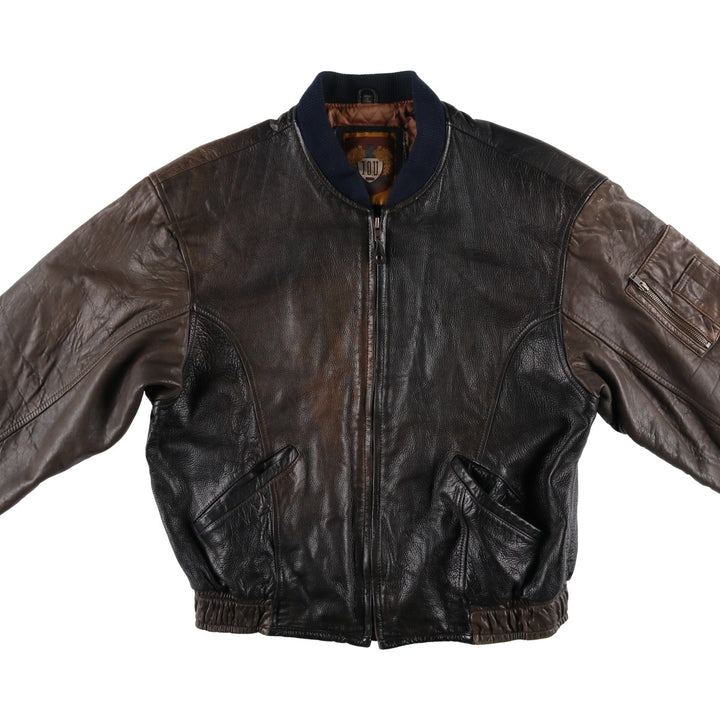 IOU Padded Leather Blouson, Men's Size L genuine leather brown type Vintage Second Hand