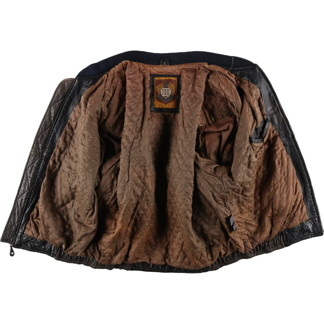 IOU Padded Leather Blouson, Men's Size L genuine leather brown type Vintage Second Hand